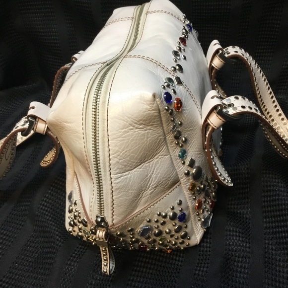 Gorgeous white Maxx leather purse w/ rhinestones! - Picture 3 of 8